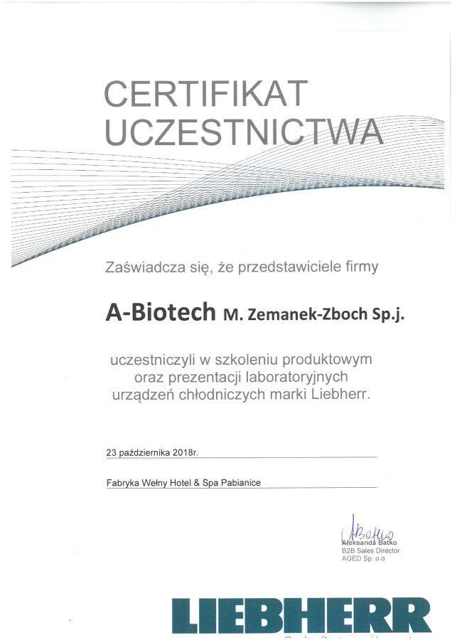 Liebherr - certyfikat uczestnictwa